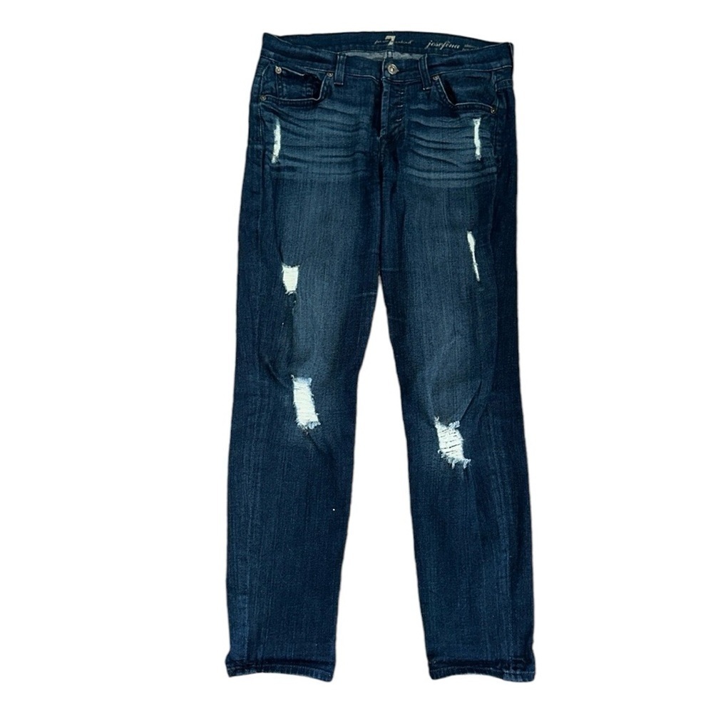 7 for all mankind josephina skinny boyfriend dark wash distressed jeans size 25